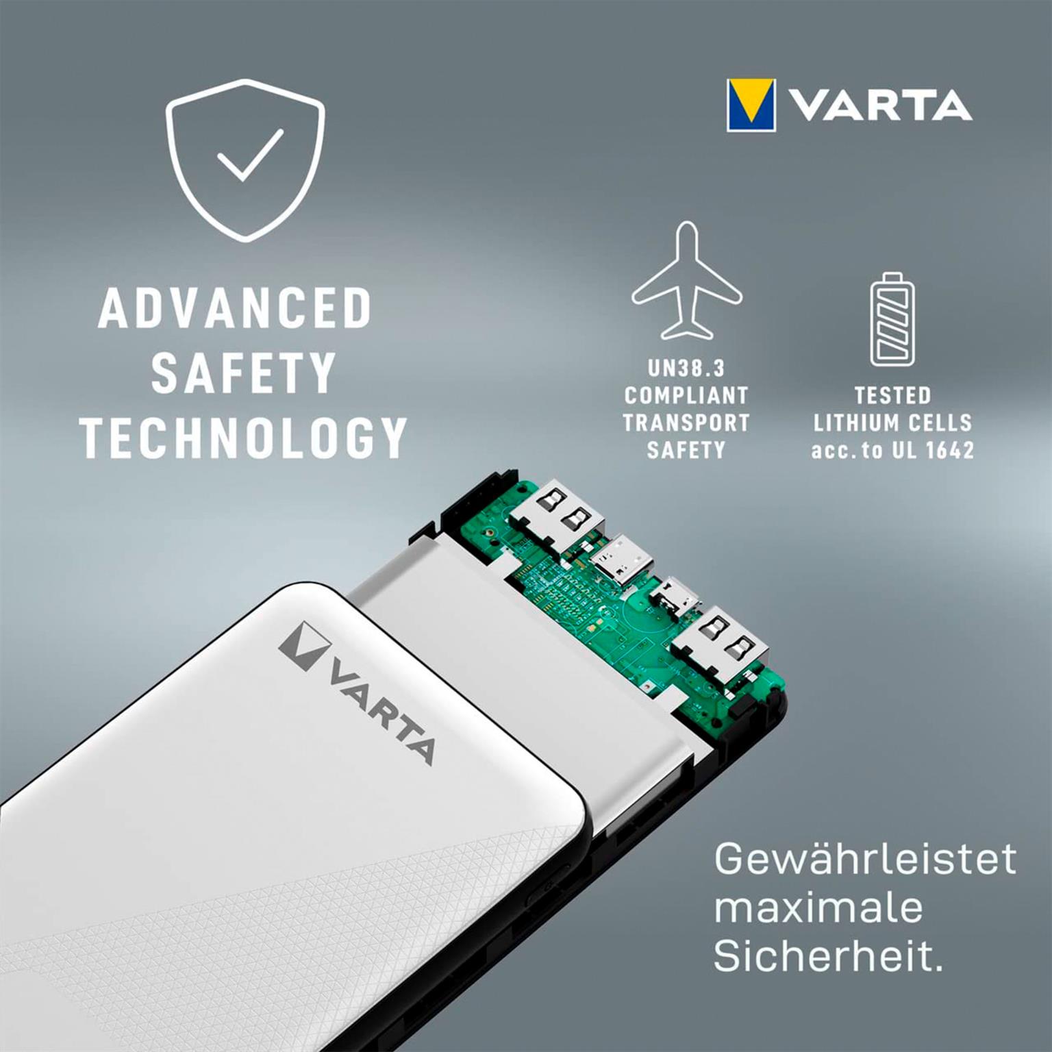VARTA Powerbank – 2x USB-A + 1x USB-C bidirektional für Smartphones und andere Geräte – Energy Serie, 10000 mAh – Weiteres Produktbild 6