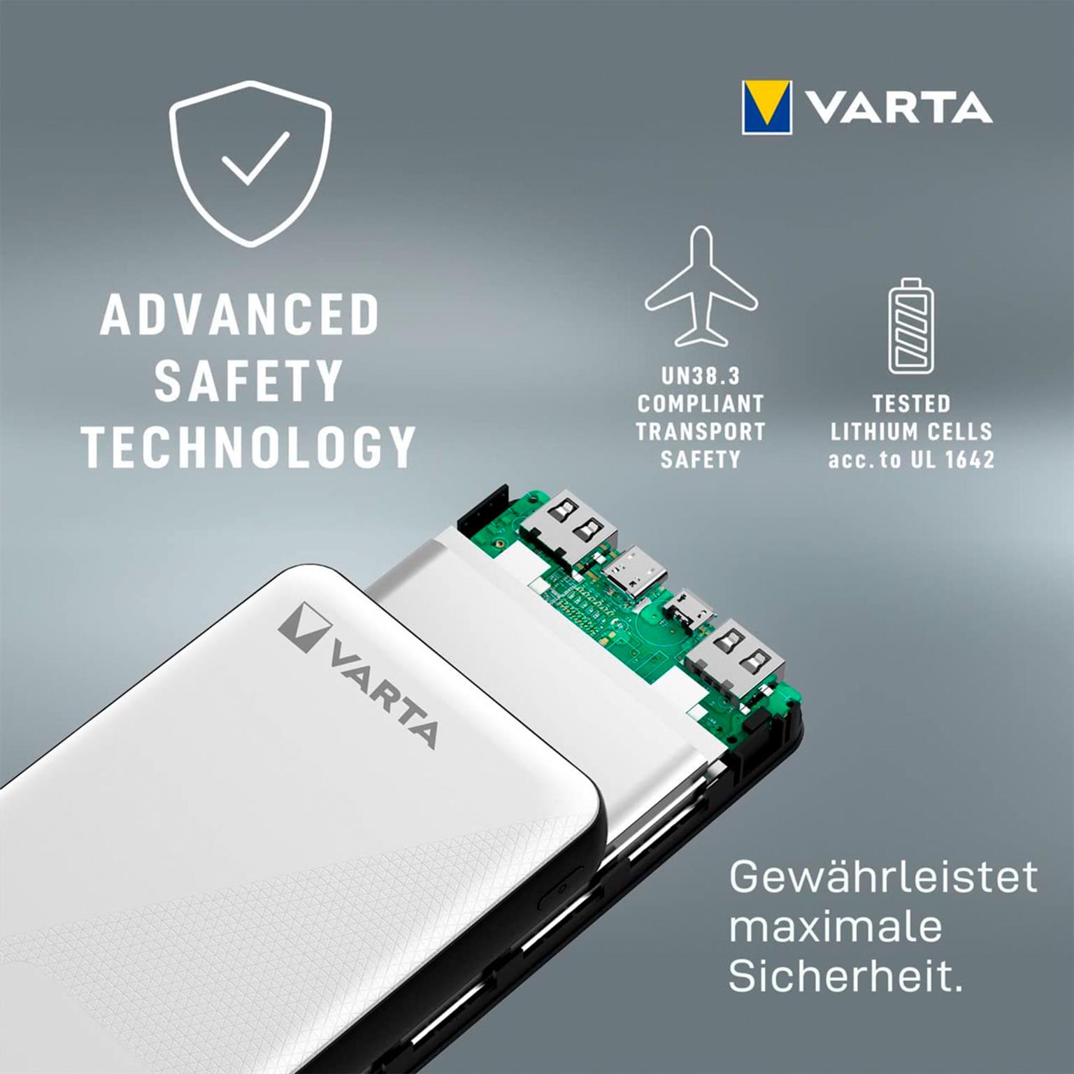 VARTA Powerbank – 2x USB-A + 1x USB-C bidirektional für Smartphones und andere Geräte – Energy Serie, 15000 mAh – Weiteres Produktbild 6