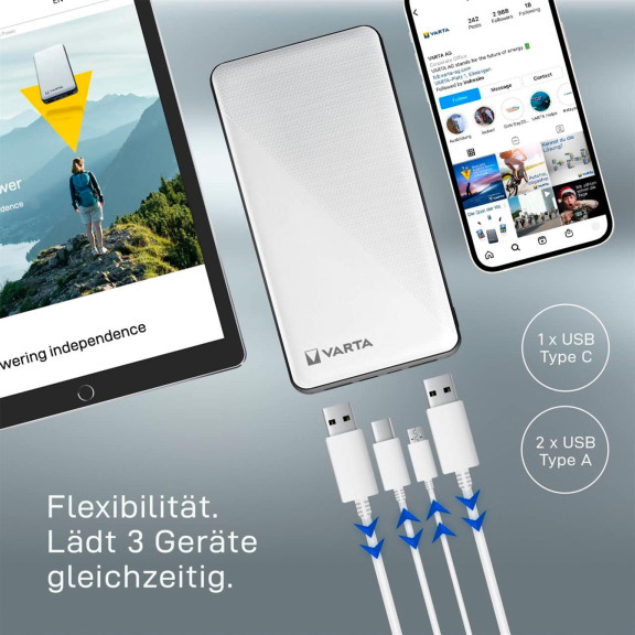VARTA Powerbank – 2x USB-A + 1x USB-C bidirektional für Smartphones und andere Geräte – Energy Serie, 20000 mAh – Weiteres Produktbild 8 VARTA Powerbank – 2x USB-A + 1x USB-C bidirektional für Smartphones und andere Geräte – Energy Serie, 20000 mAh – Weiteres Produktbild 8