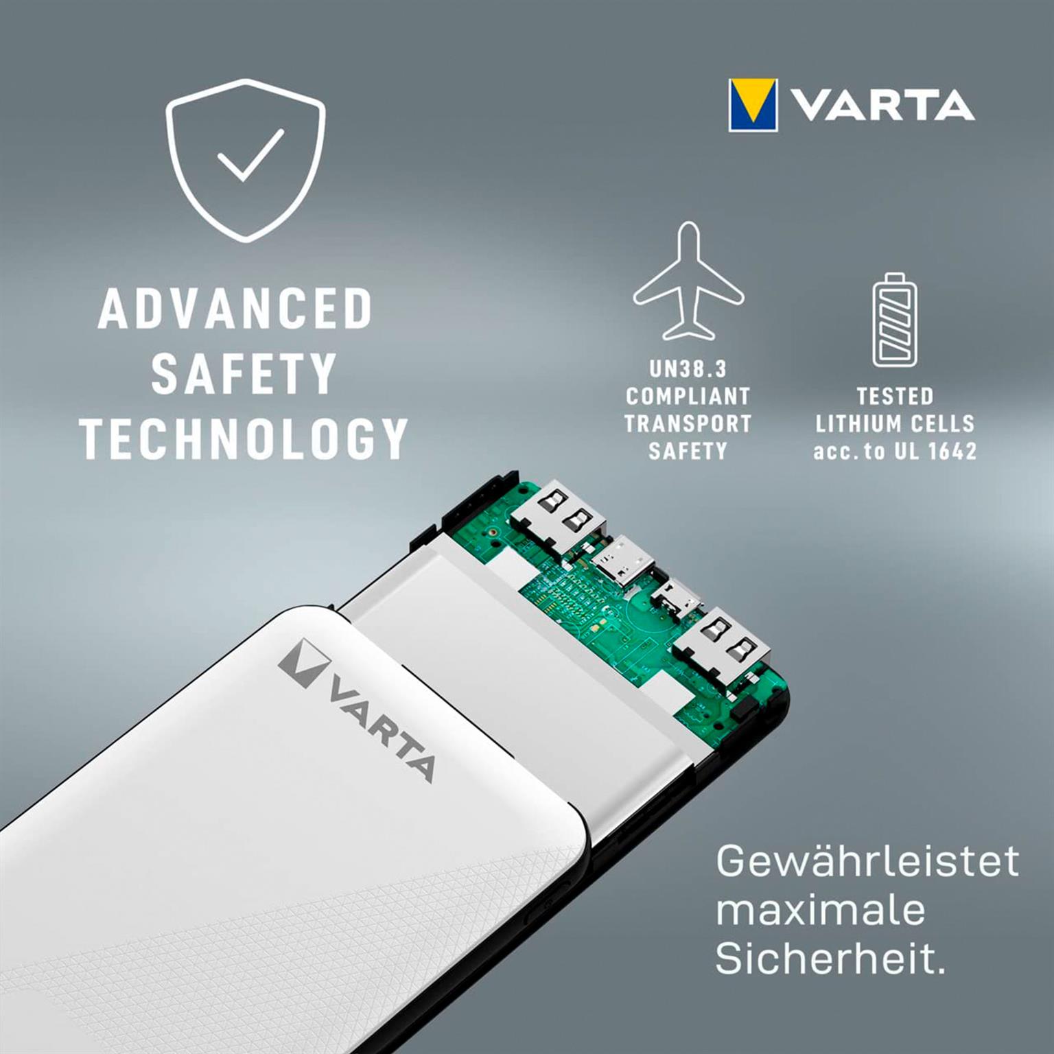 VARTA Powerbank – 2x USB-A + 1x USB-C bidirektional für Smartphones und andere Geräte – Energy Serie, 5000 mAh – Weiteres Produktbild 6