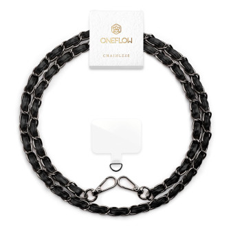 ONEFLOW Universal Handykette Edelstahl Leder Optik – CHAINLESS Parisian Chain – Schwarz