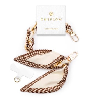 ONEFLOW CHAINLESS Silk Liaison Universeller Handyanhänger mit eingeflochtenem Seidentuch – Old Money ONEFLOW CHAINLESS Silk Liaison Universeller Handyanhänger mit eingeflochtenem Seidentuch – Old Money