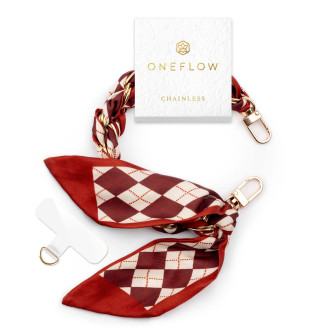 ONEFLOW CHAINLESS Silk Liaison Universeller Handyanhänger mit eingeflochtenem Seidentuch – Red Velvet