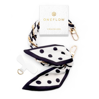 ONEFLOW CHAINLESS Silk Liaison Universeller Handyanhänger mit eingeflochtenem Seidentuch – Dot Noir