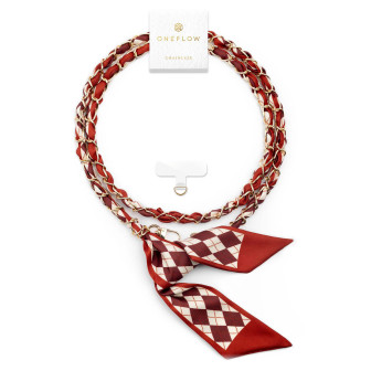 ONEFLOW CHAINLESS Silk Liaison Universelle Handykette mit eingeflochtenem Seidentuch – Red Velvet