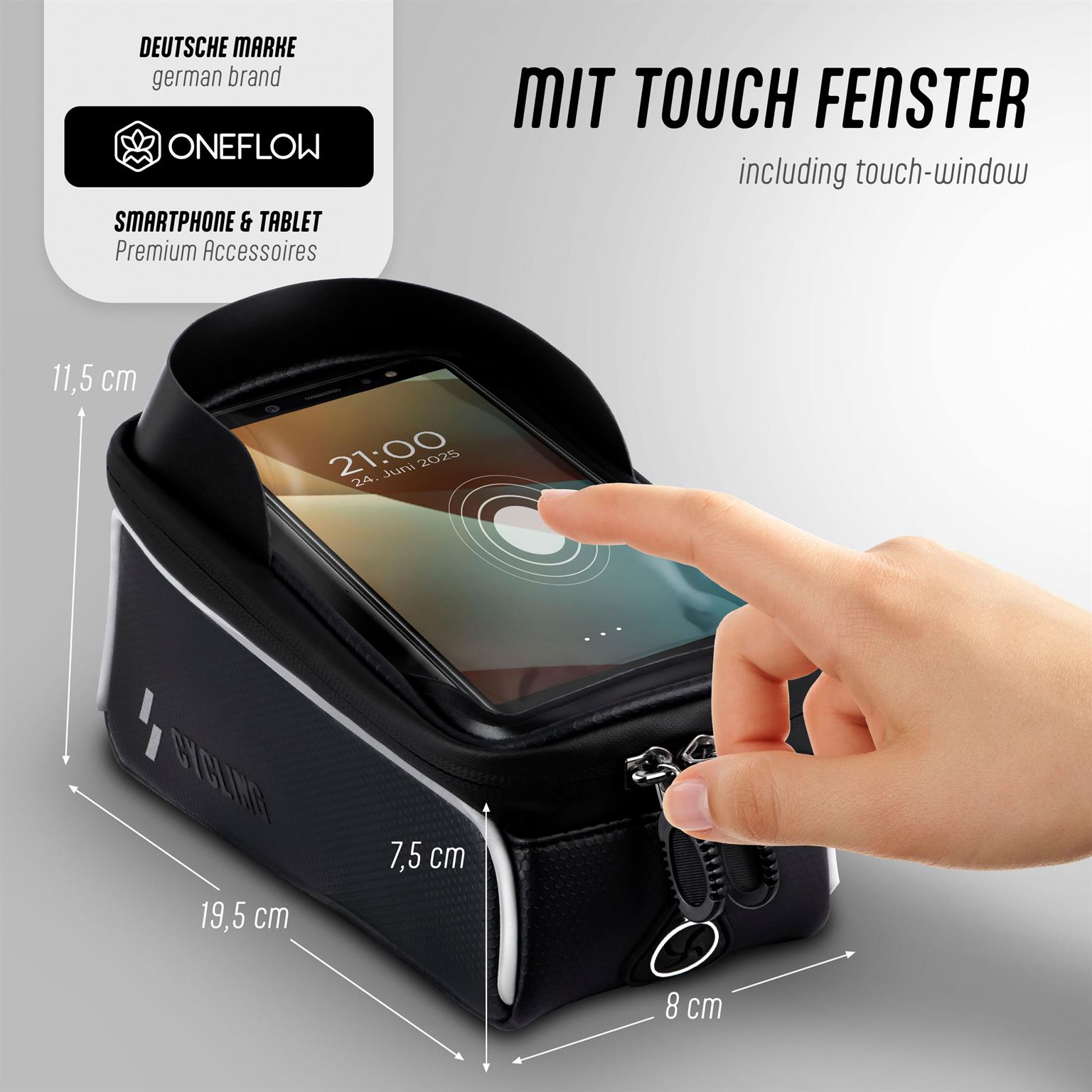 ONEFLOW Rahmentasche Fahrrad Wasserdicht mit Handy Fach – Tour – Weiteres Produktbild 3 ONEFLOW Rahmentasche Fahrrad Wasserdicht mit Handy Fach – Tour – Weiteres Produktbild 3