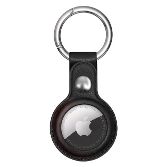 moex Apple AirTag Hülle aus PU Leder mit Schlüsselanhänger – TrackLoop – Schwarz